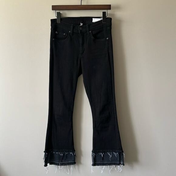 EUC RAG & BONE DOUBLE HEM CROP FLARE JEANS SIZE 27 BLACK & CHARCOAL - Picture 1 of 7